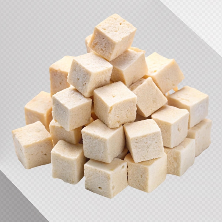 PSD cubos de tofu sobre un fondo transparente