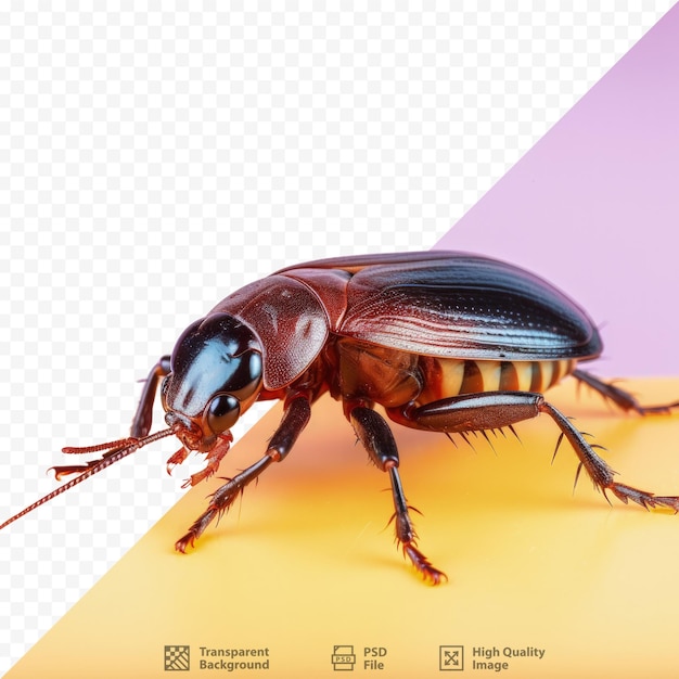 Una cucaracha fotografiada contra un fondo transparente desde una distancia cercana