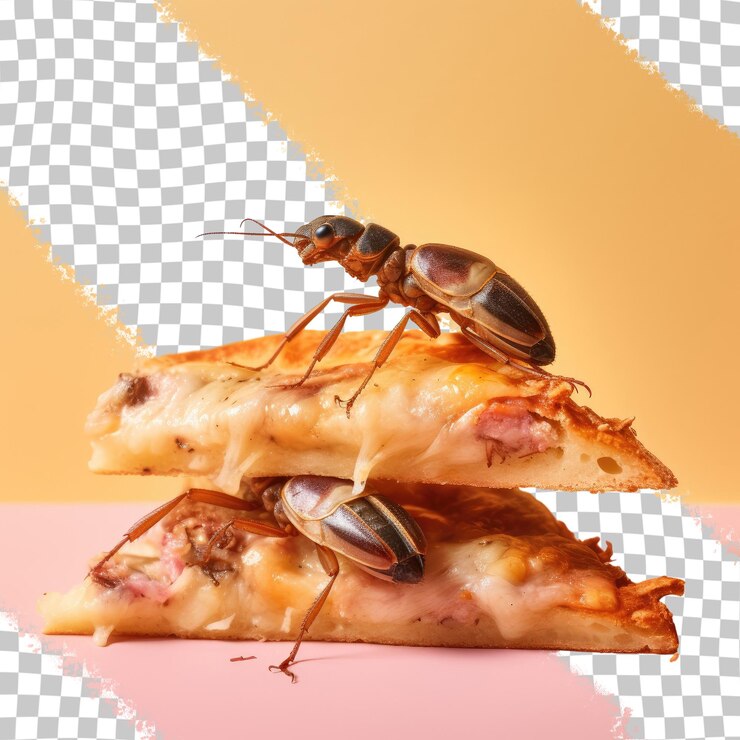 PSD las cucarachas que comen pizza vencida hacen que las casas estén sucias e insalubres y propagan enfermedades de fondo transparente