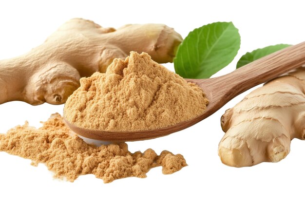 Cucchiaio con polvere di zenzero isolato BG trasparente