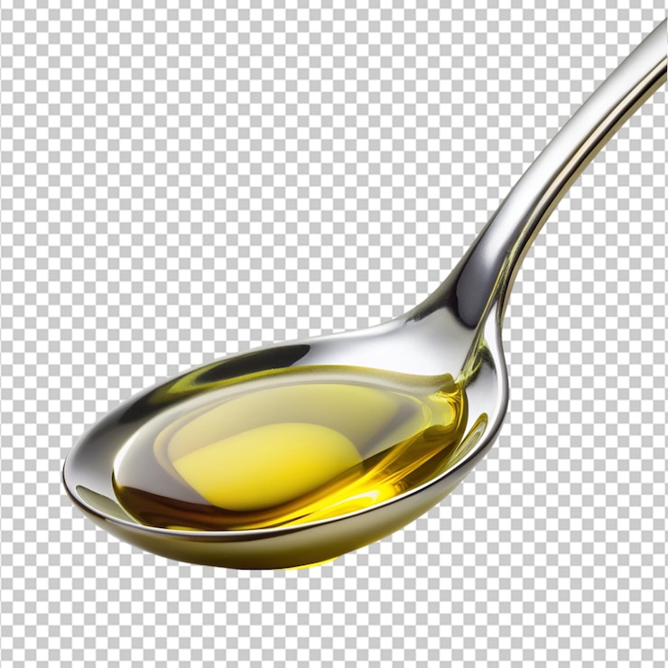PSD una cuchara de aceite de oliva sobre un fondo transparente