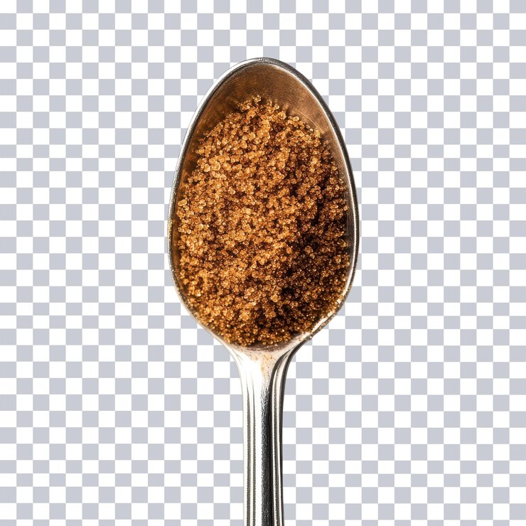 PSD cuchara de azúcar marrón sobre fondo blanco para uso culinario fondo transparente