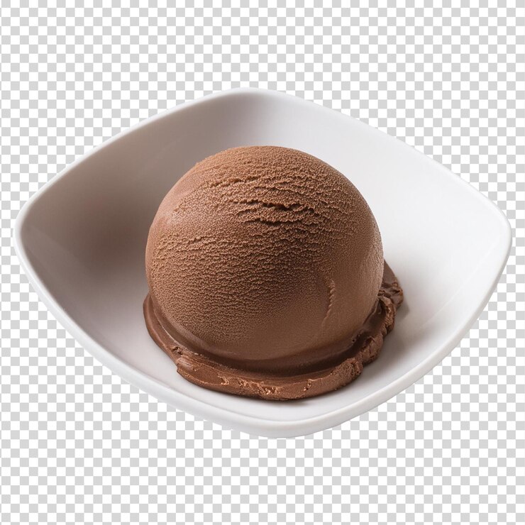 Una cuchara de helado de chocolate sobre un fondo transparente