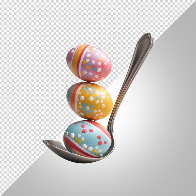 PSD una cuchara con huevos de pascua coloridos en ella