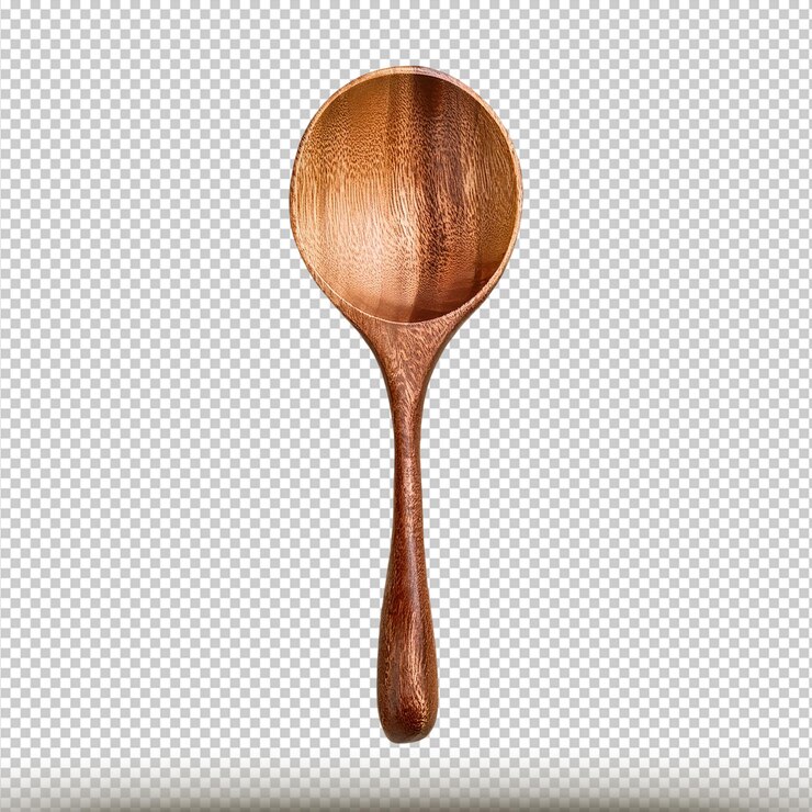PSD cuchara de madera hecha a mano aislada sobre un fondo transparente