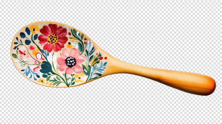 PSD una cuchara de madera pintada a mano con intrincados diseños florales perfecta para regalos de decoración de cocina o uso culinario
