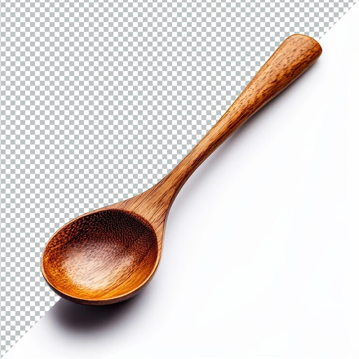 PSD una cuchara de madera rústica aislada sobre un fondo transparente, perfecta para cocinar y servir varios platos en el hogar. cuchara de madera aislada en un fondo transparente.