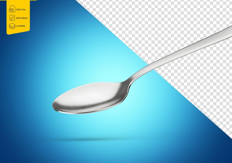 PSD una cuchara de metal brillante con su mango alargado y su tazón redondeado ilustración 3d de fondo blanco