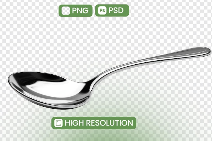 PSD la cuchara de plata se encuentra en un fondo transparente utensilios de cocina y concepto de comedor