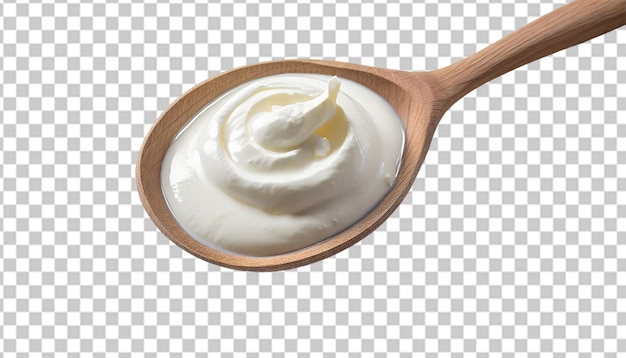 PSD una cuchara con un yogur blanco aislado en un fondo transparente