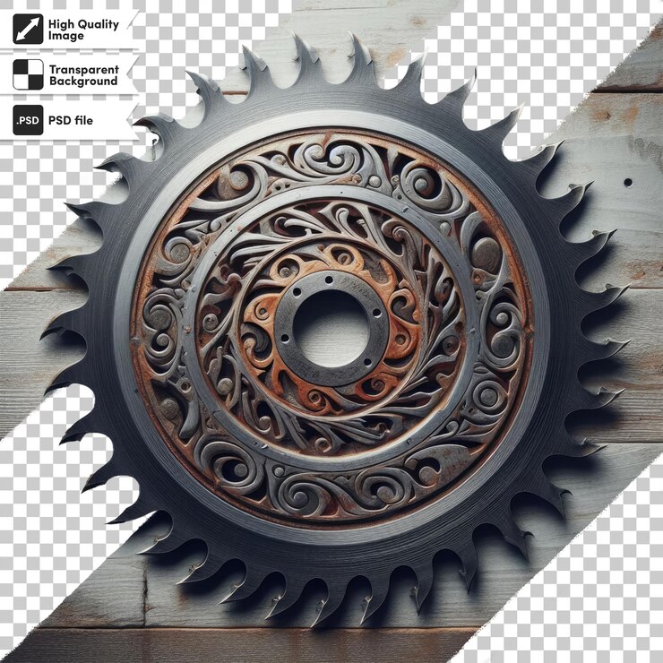 PSD cuchilla de sierra circular rústica psd en fondo transparente con capa de máscara editable