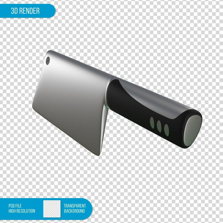 PSD cuchillo de carnicero 3d con fondo transparente