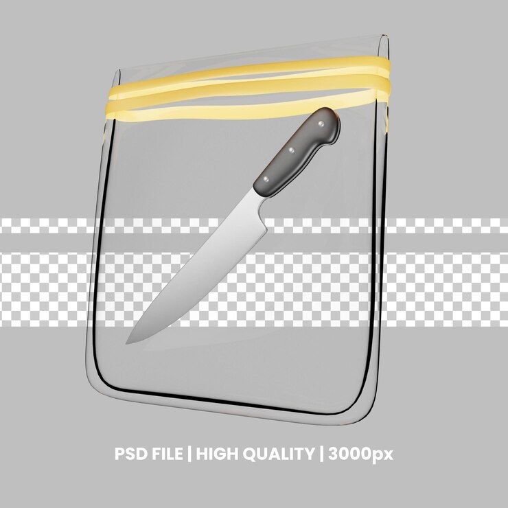 PSD el cuchillo del chef en una bolsa limpia render 3d minimalista