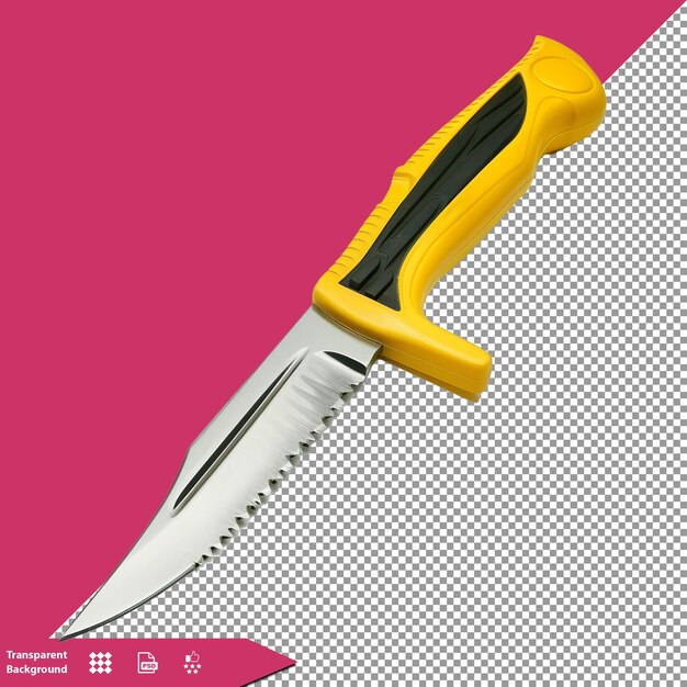 PSD un cuchillo con un mango amarillo está en un fondo rosa