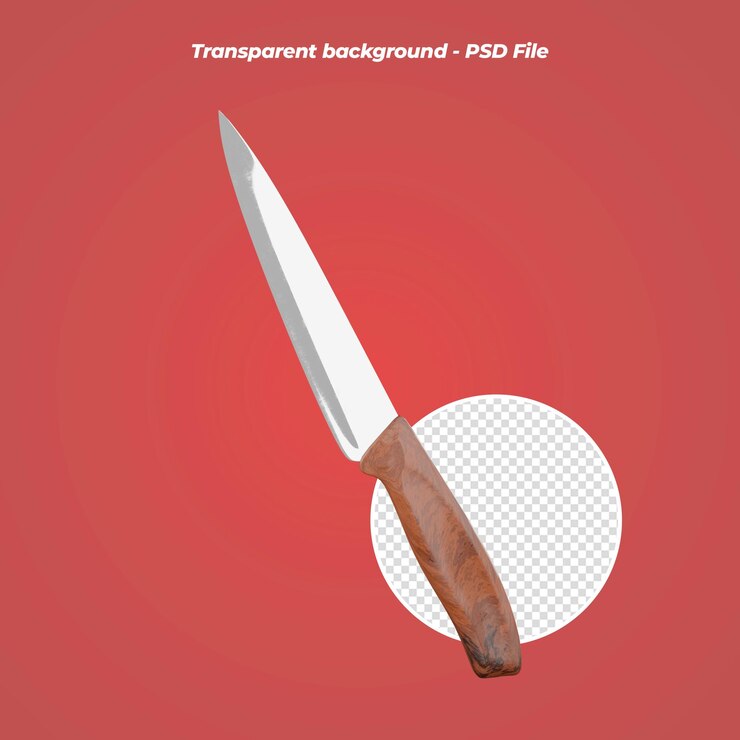 PSD cuchillo de mango de madera sobre fondo transparente.