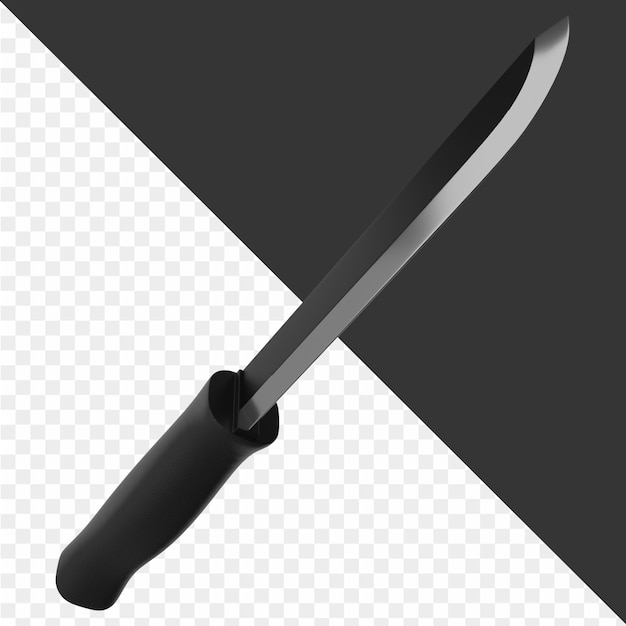un cuchillo con un mango negro está cortando a través de una hoja blanca