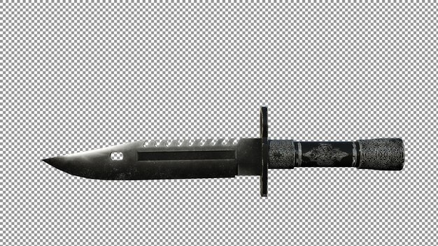 un cuchillo con un mango negro sobre un fondo blanco