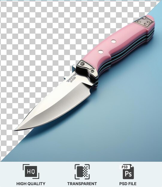 PSD cuchillo de primera calidad con hoja de plata y franja negra sobre fondo azul