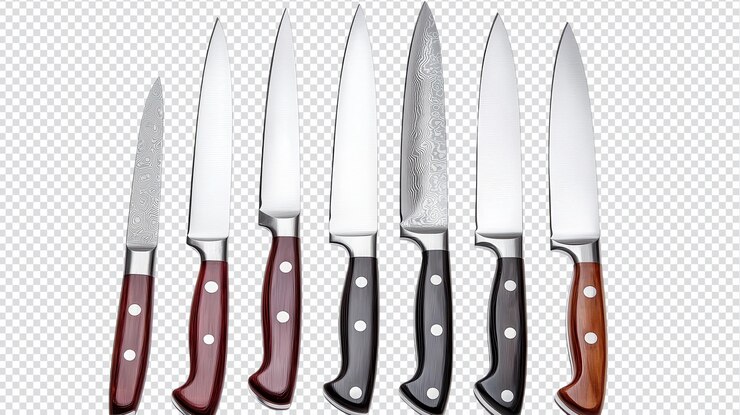 PSD cuchillos de cocina de alta calidad aislados en un fondo transparente perfectos para sitios web culinarios y libros de cocina