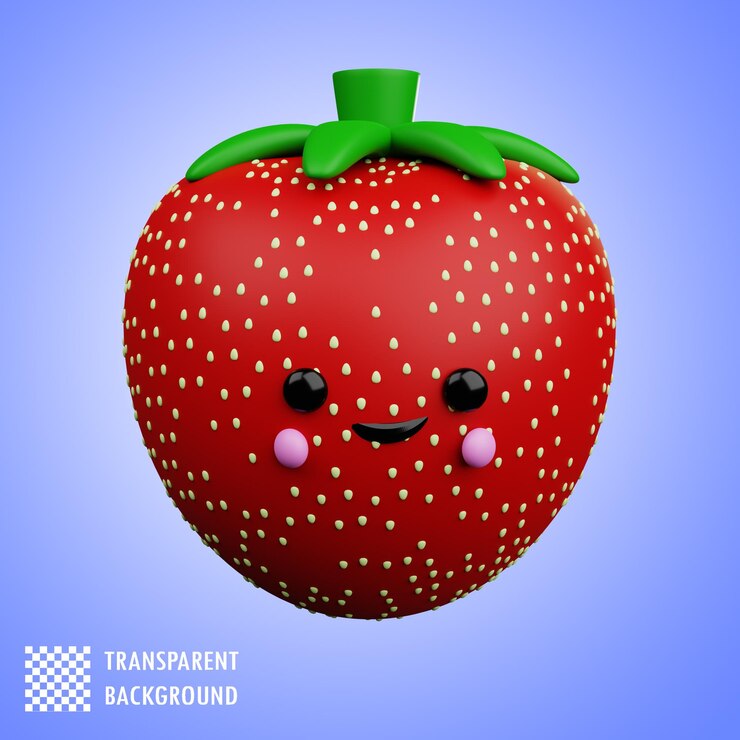 PSD cucina fragola in 3d con il viso sorridente