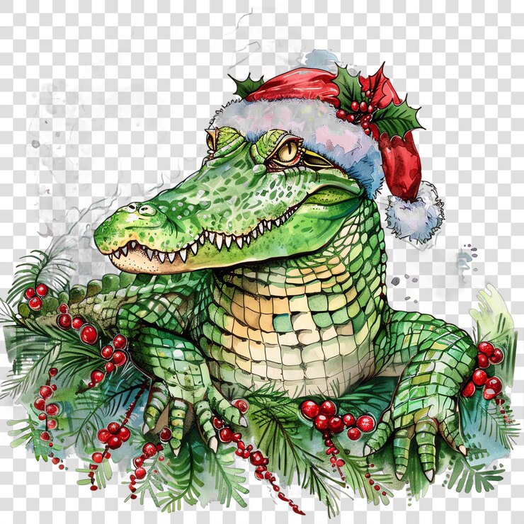 PSD cucito de cocodrilo con acuarela para las fiestas de navidad