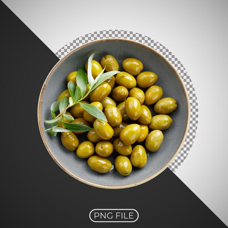 PSD un cuenco de aceitunas con un fondo blanco y negro