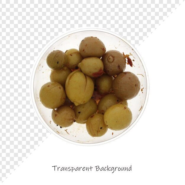 un cuenco de aceitunas con un fondo blanco que dice "transparencias"