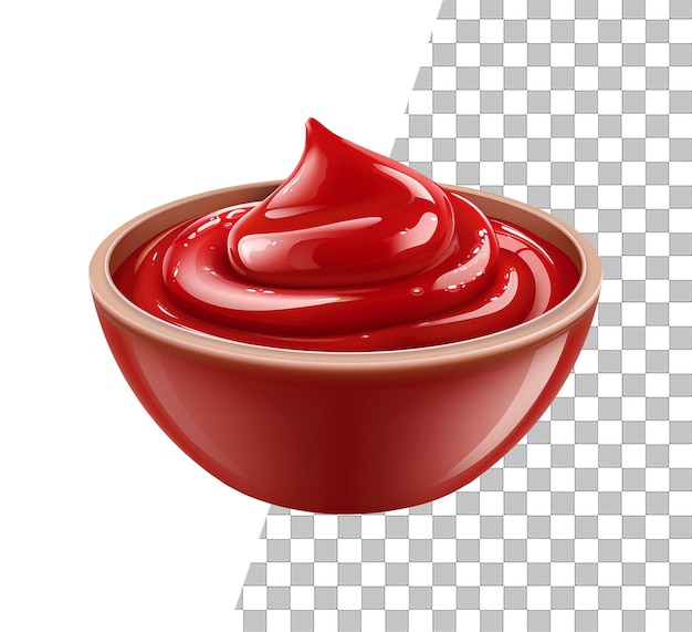 PSD cuenco aislado de salsa de ketchup con fondo transparente