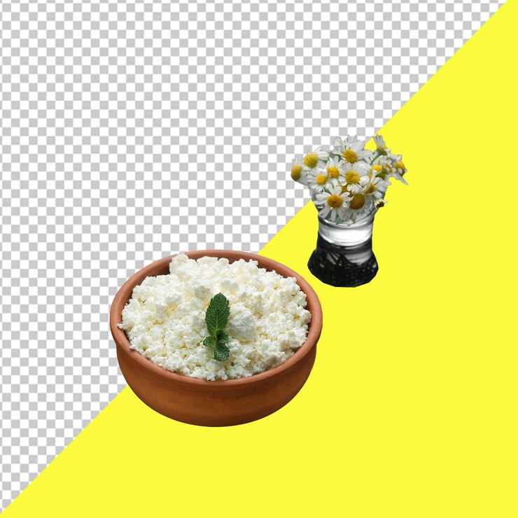 Cuenco de arroz PSD con una planta y una flor en él con fondo transparente