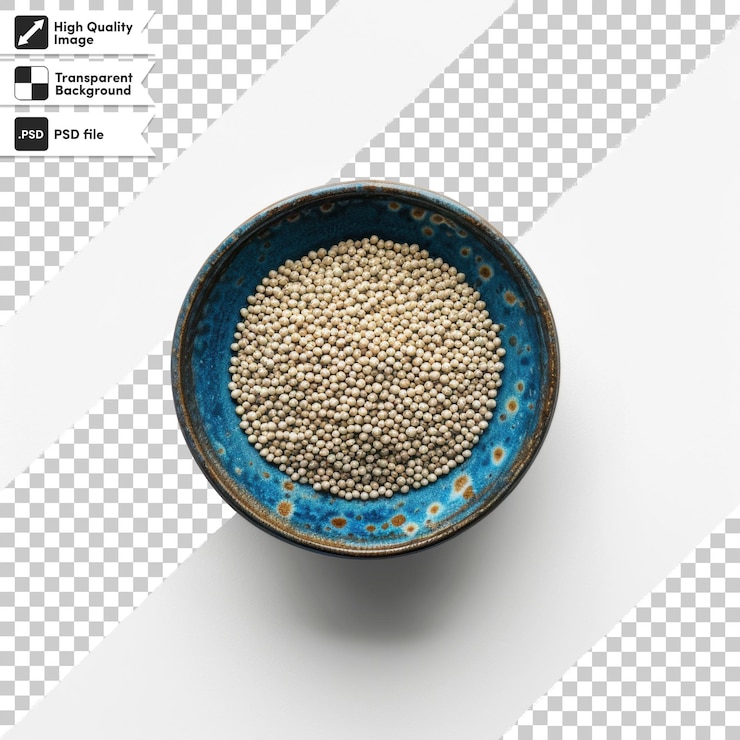 PSD un cuenco azul con un borde azul que dice grano y las palabras "grano" en él