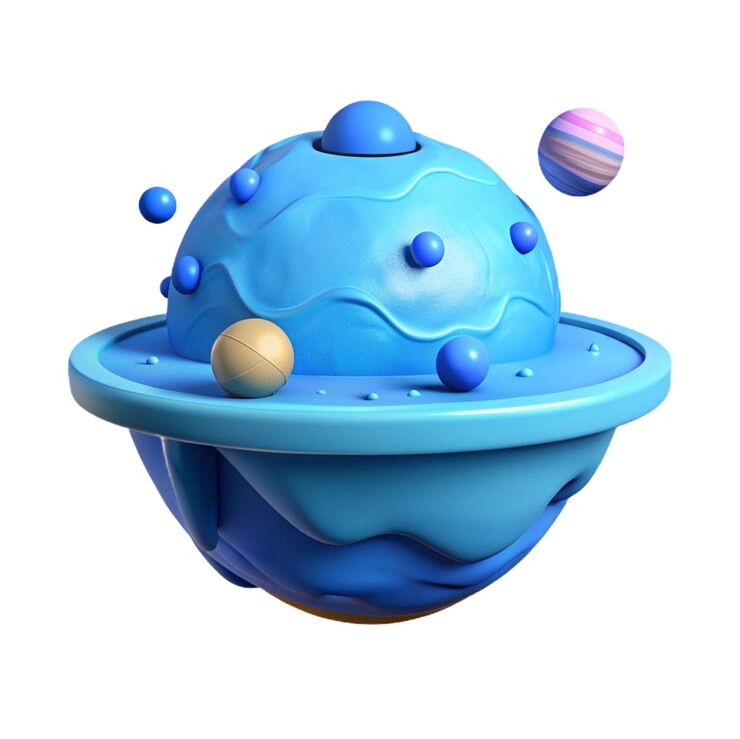 PSD un cuenco azul con planetas en él y los planetas en él