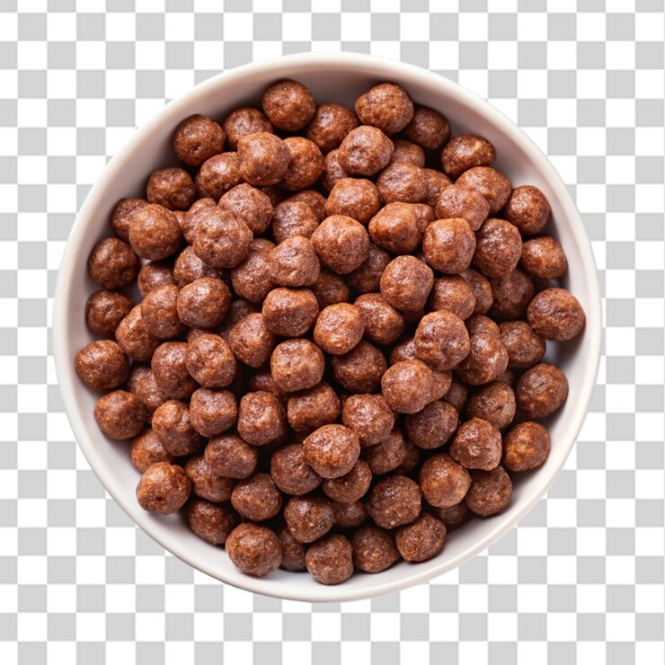 PSD cuenco blanco de cereal de chocolate vista superior aislado sobre un fondo transparente