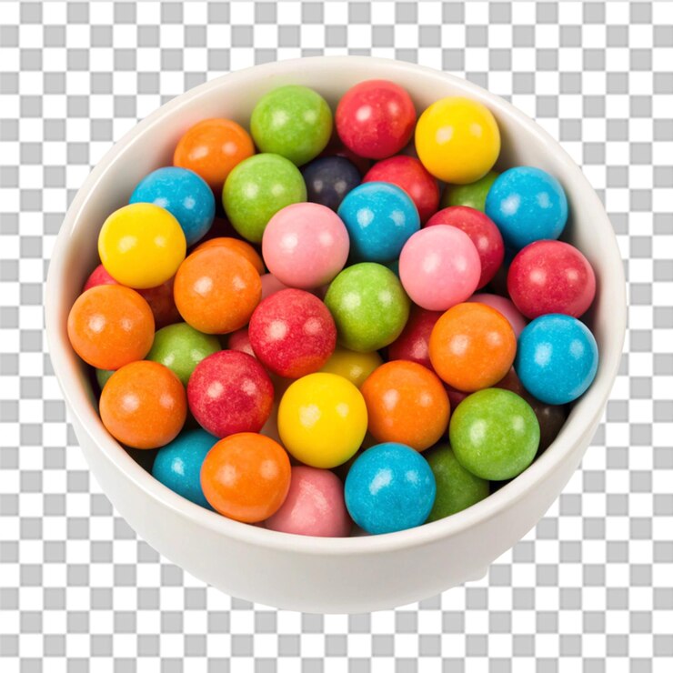 PSD un cuenco de bolas de caramelo de colores aisladas sobre un fondo transparente