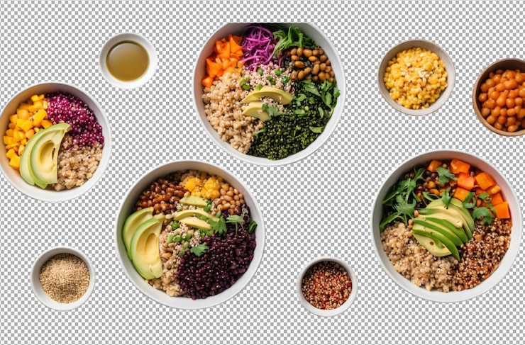 PSD el cuenco de buda con quinoa es una delicia vegana.