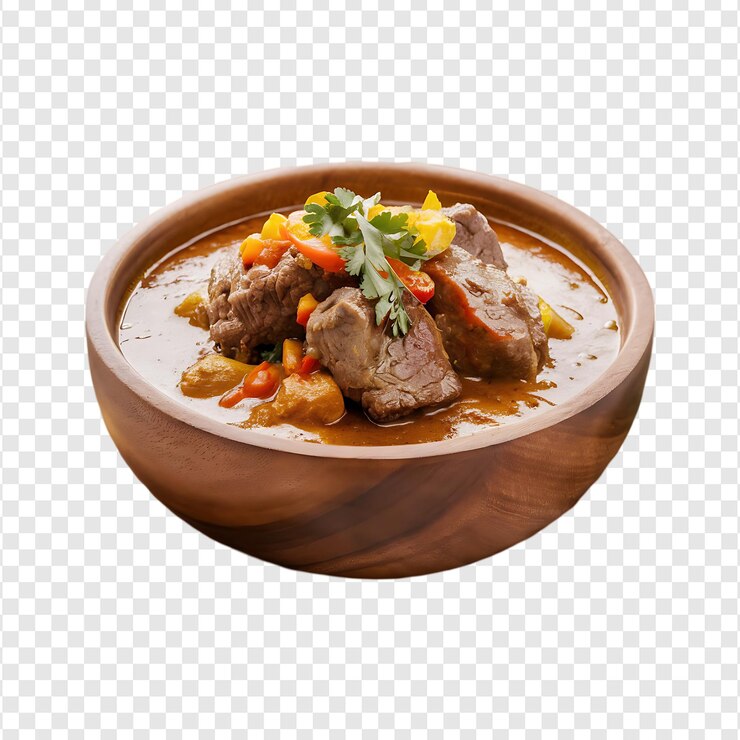 PSD un cuenco de carne picante curry carne vindaloo aislado en un fondo transparente por la ia generativa
