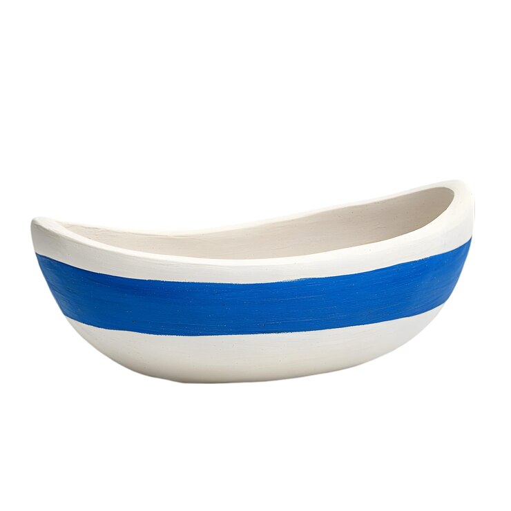 PSD cuenco de cerámica blanca con diseño de rayas azules aislado sobre fondo blanco