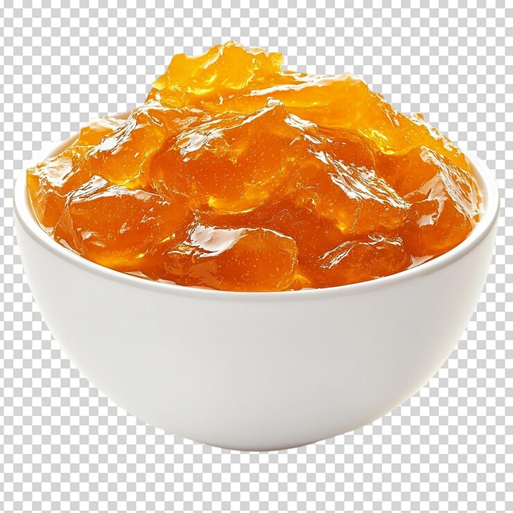 PSD cuenco de cerámica blanca de mermelada de naranja casera aislada sobre un fondo blanco