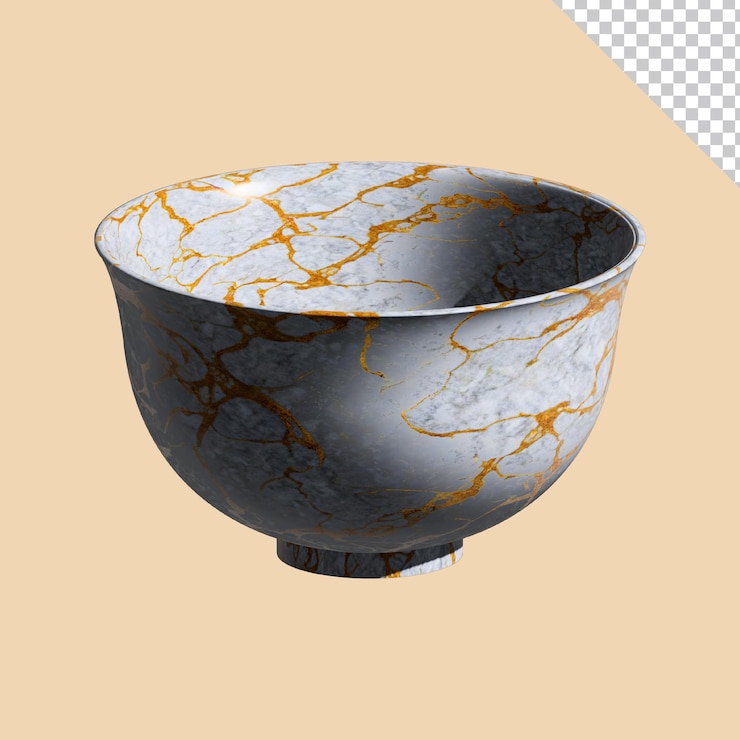 PSD cuenco de cerámica dorado renderizado en 3d