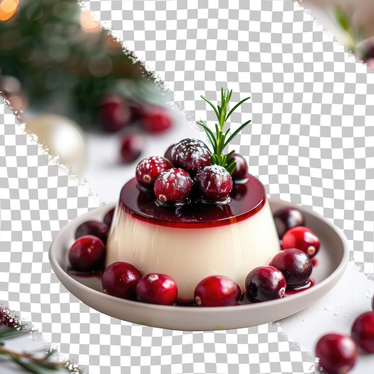 PSD un cuenco de cerezas con un árbol de navidad en el fondo