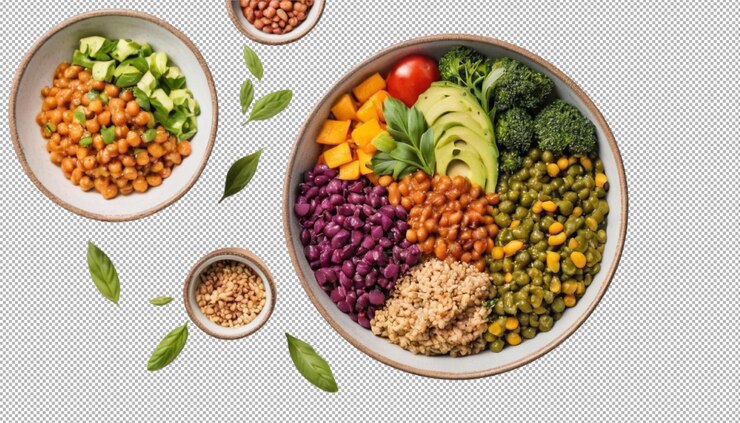 PSD cuenco con comida vegana de energía vibrante