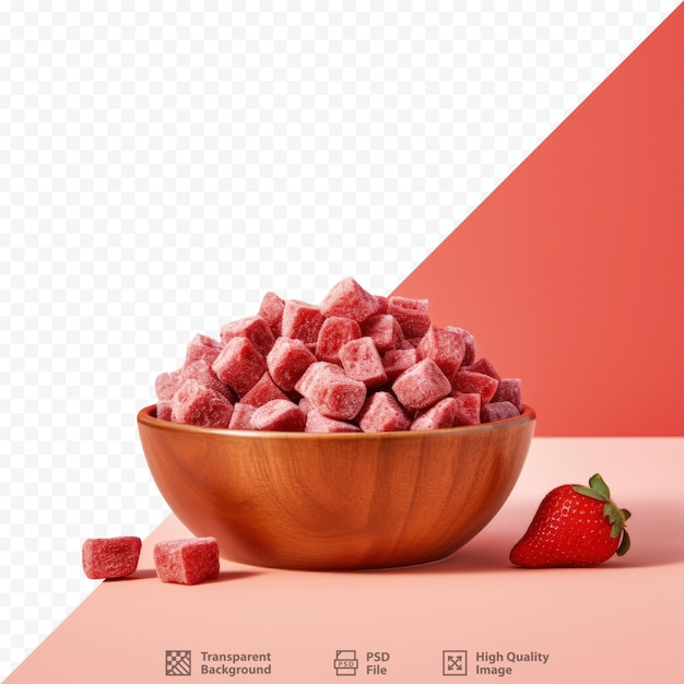 PSD un cuenco con fresas liofilizadas en una superficie de fondo transparente