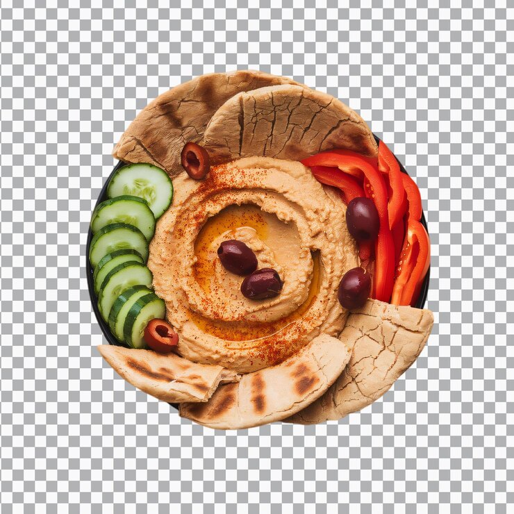 PSD un cuenco de hummus aislado en un fondo transparente