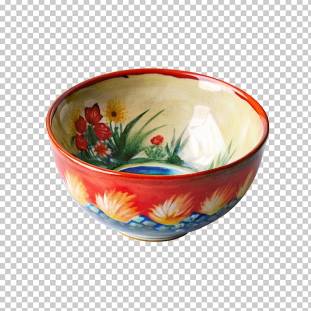 PSD un cuenco lleno de un colorido arreglo de flores, incluidas las flores rojas y blancas de naranja, se encuentra en un fondo transparente