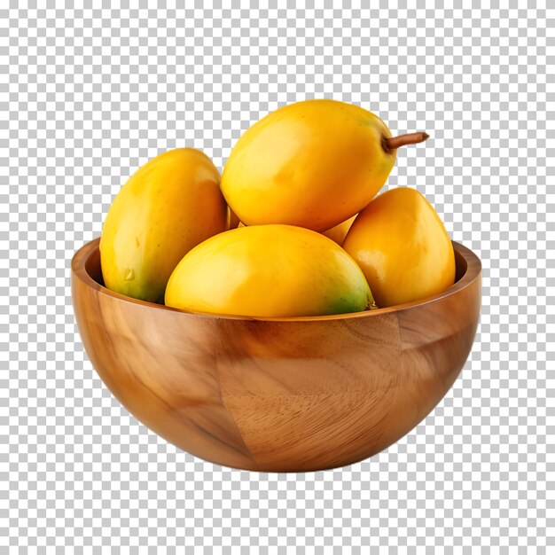 PSD cuenco de madera de fruta de mango aislado sobre un fondo transparente
