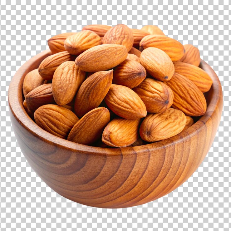 PSD un cuenco de madera con un montón de nueces en él