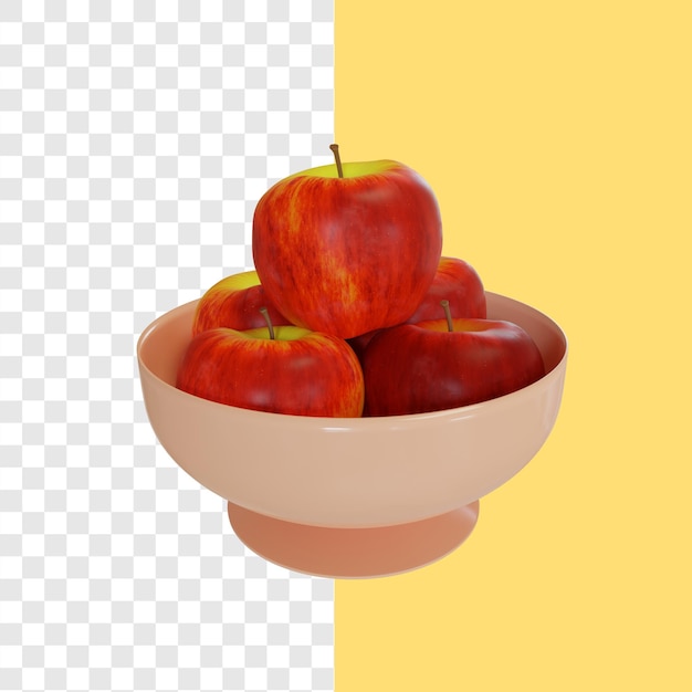 PSD un cuenco de manzanas fruta 3d fondo alfa