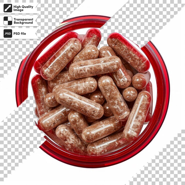 PSD un cuenco de pastillas con una tapa roja que dice "medicina"