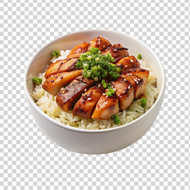 PSD un cuenco de pollo teriyaki con arroz aislado sobre un fondo transparente