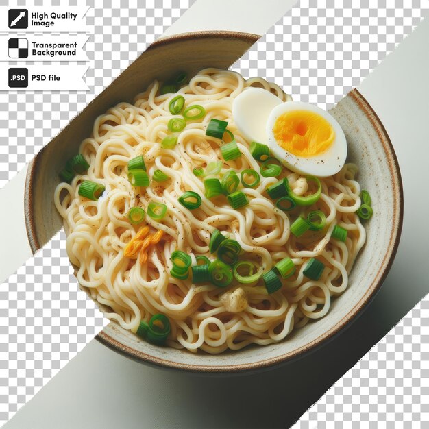 PSD cuenco psd de fideos con verduras y pollo en fondo transparente con capa de máscara editable