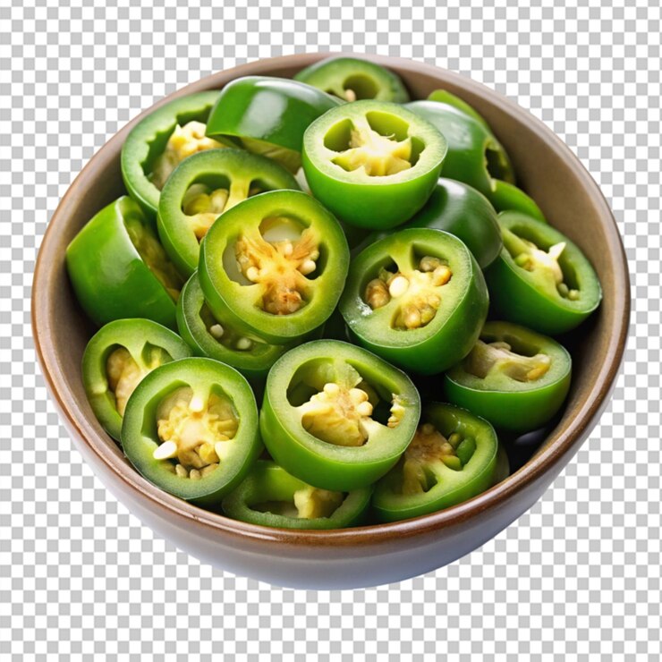PSD cuenco de rebanadas de jalapeno en un fondo transparente